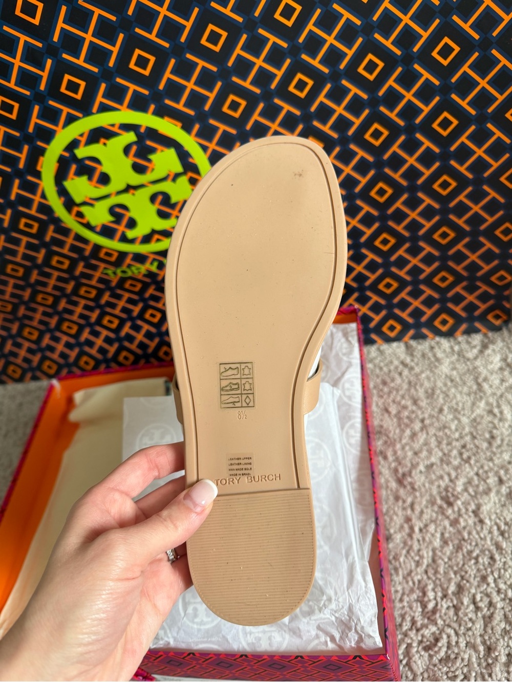 Tory Burch Miller Soft Leather Sandals Light Sand Size 8.5 Cream Pink - Picture 7 of 9